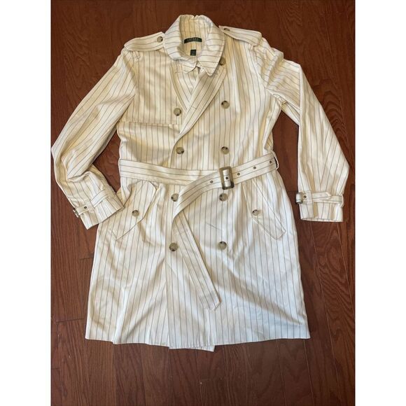 Lauren Ralph Lauren Jackets & Blazers - Ralph‎ Lauren Women's Ivory And Khaki Pinstripe Trench Coat And Dress Size L